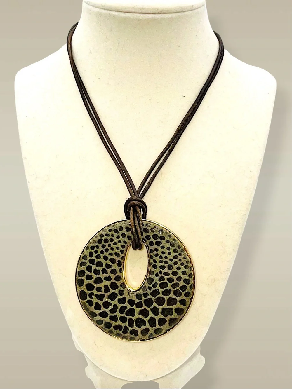 Bold Chicos Vintage Animal Print Disc Pendant Multi-Strand Cord Necklace
